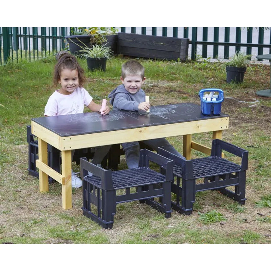 Slim H Crate Chalk Table + 4 Wooden Crates