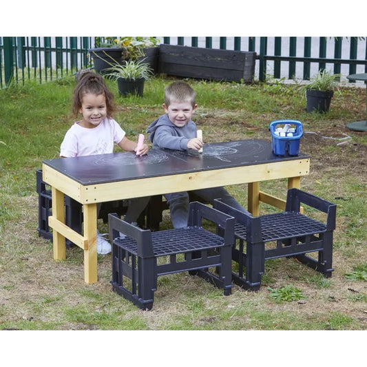 Slim H Crate Chalk Table + 4 Wooden Crates