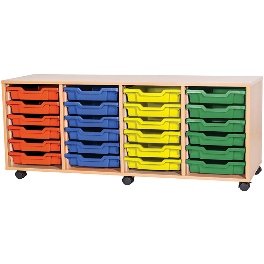 Tray Storage Mobile unit with 24 Gratnells trays and colour edge option