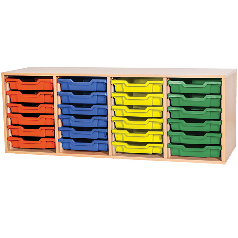 Tray Storage static unit with 24 Gratnells trays and colour edge option