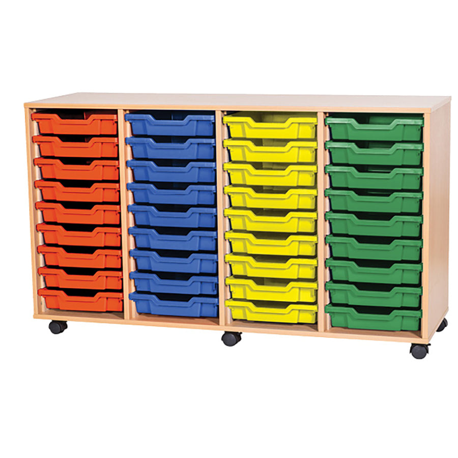 Tray Storage Mobile unit with 36 Gratnells trays and colour edge option