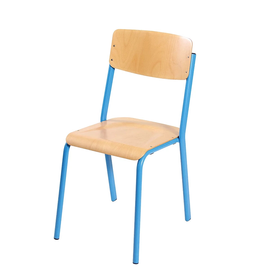 Alpha® 4 Leg RAL5015 classroom chair Stainless steel frame with beech wood seat and backrest