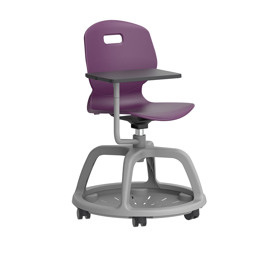 Arc Community Bag Base Swivel Chair with Arm Tablet Grape Front Side View