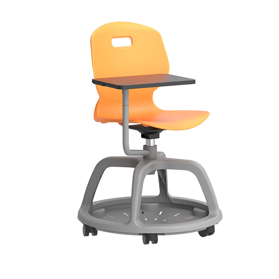 Arc Community Bag Base Swivel Chair with Arm Tablet Marigold Front side view