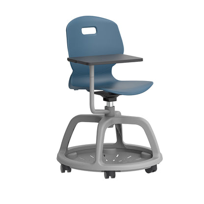 Arc Community Bag Base Swivel Chair with Arm Tablet Steel Blue Front side view