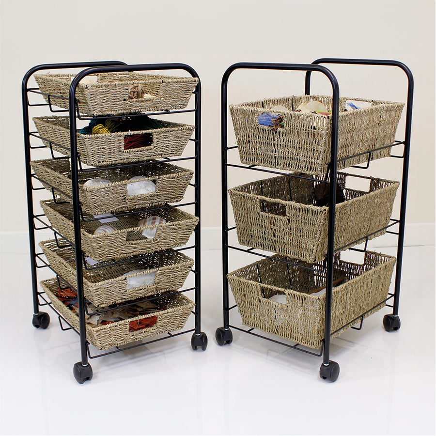 Tray Storage Trolley With 3 or 6 Seagrass Baskets