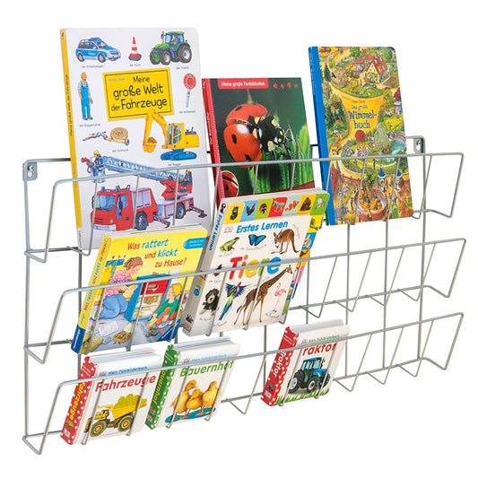 Horizontal Wall Mounted Book Rack - 3 Deep Shelves