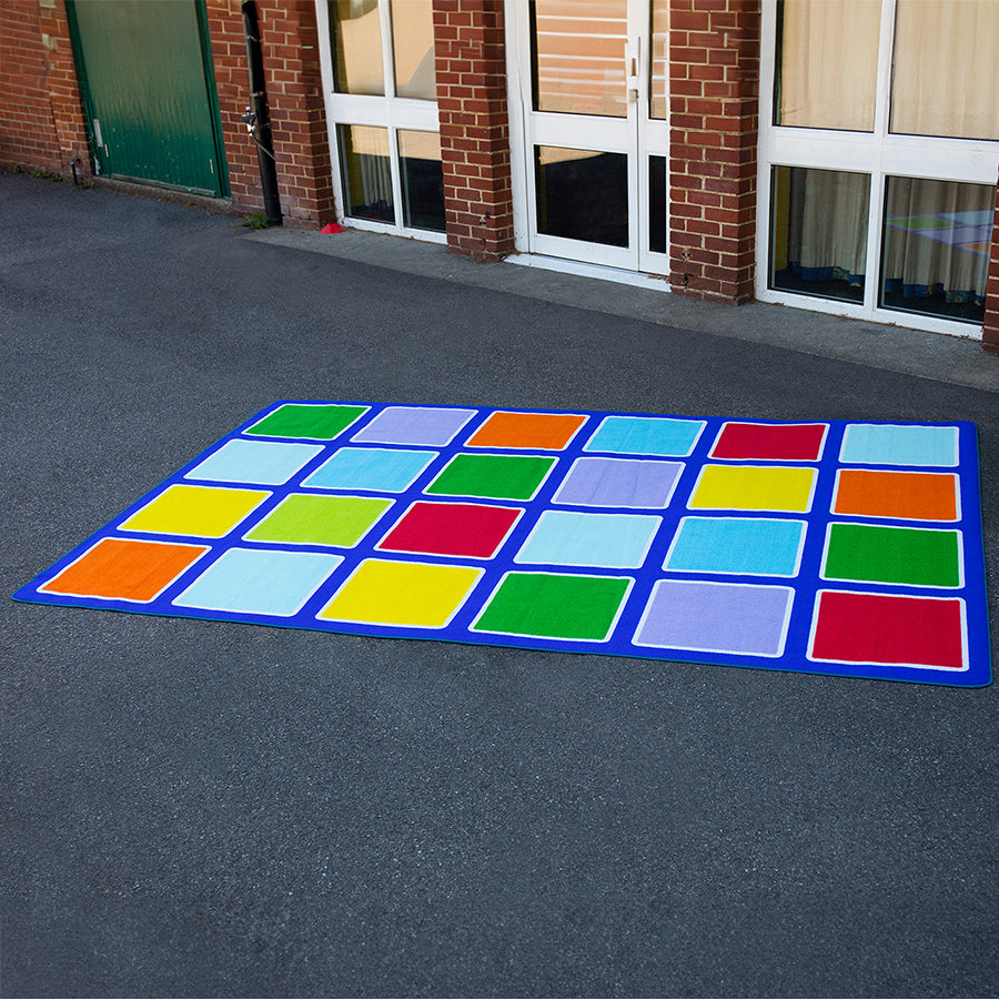 Rainbow Squares Placement Rectangular Outdoor Mat