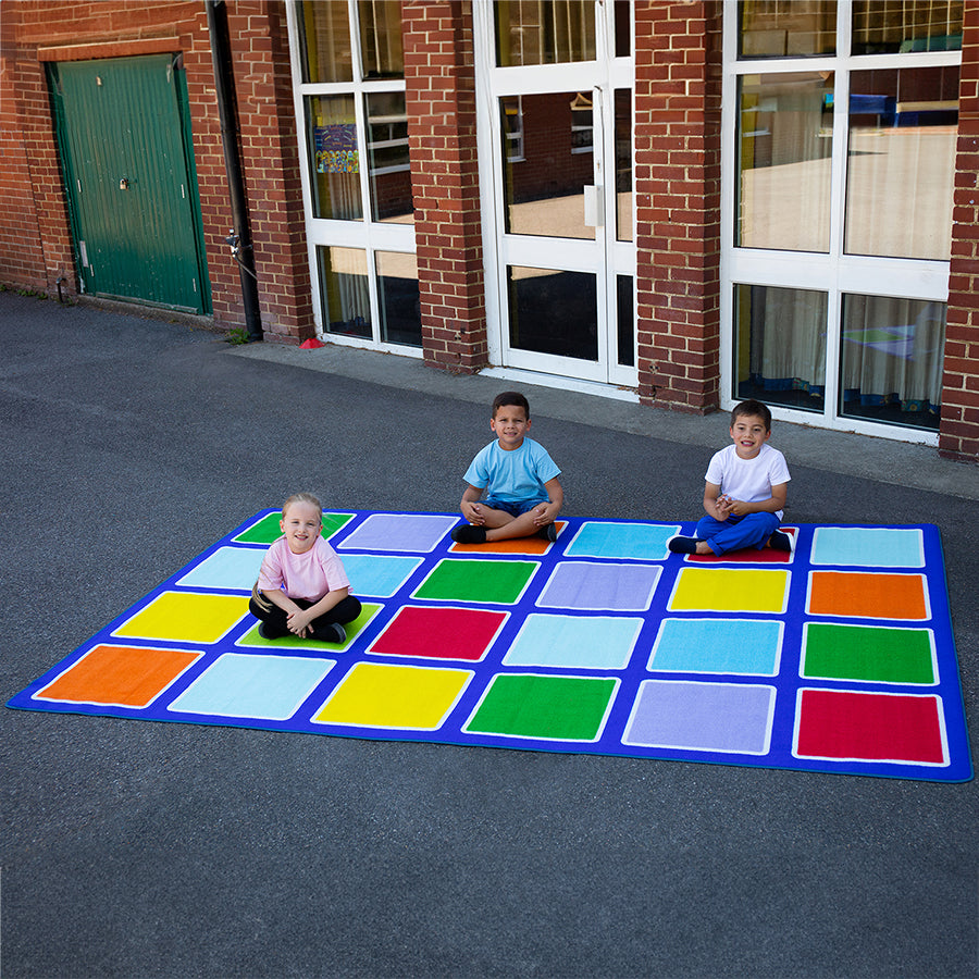 Rainbow Squares Placement Rectangular Outdoor Mat