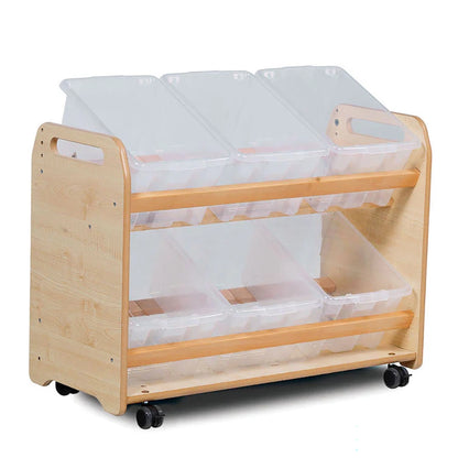 Tilt Tote Storage with 6 Clear Tubs or Baskets