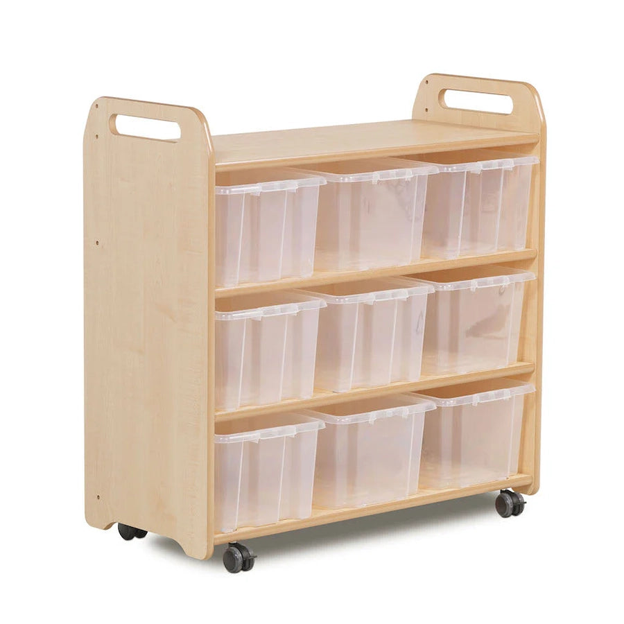 Mobile Shelf With Mirror Back and 9 Clear Tubs or Baskets