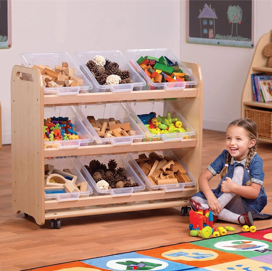 Tilt Tote Storage with 6 Clear Tubs or Baskets