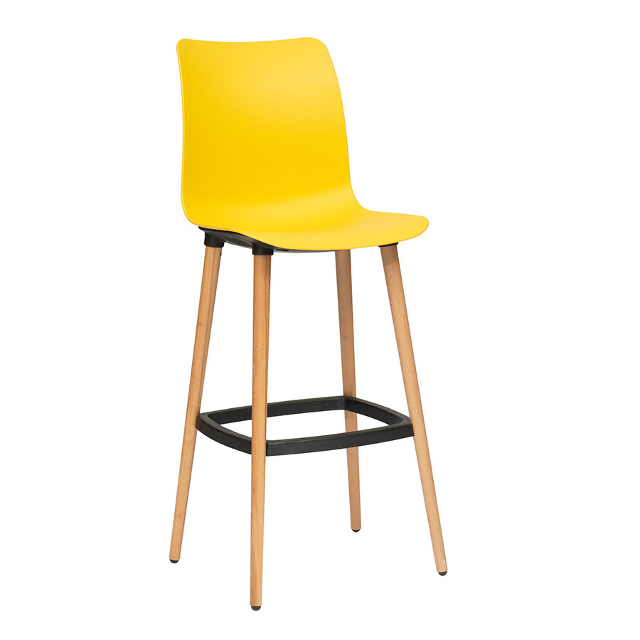 TOOTING PLASTIC SEAT WOODEN FRAME STOOL -Clr:YELLOW