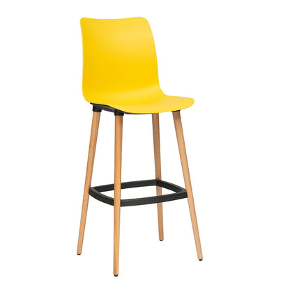 TOOTING PLASTIC SEAT WOODEN FRAME STOOL -Clr:YELLOW