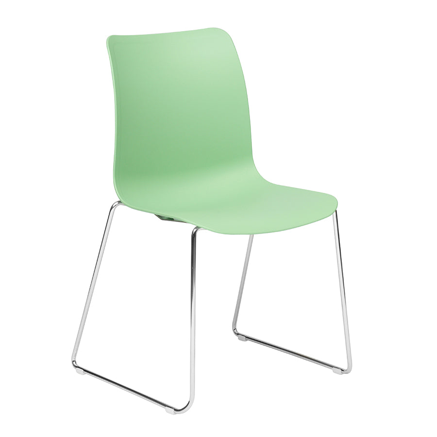 TOOTING STACK POLY SHELL CHROME PLATED SKID FRAME CHAIR -Clr:GREEN