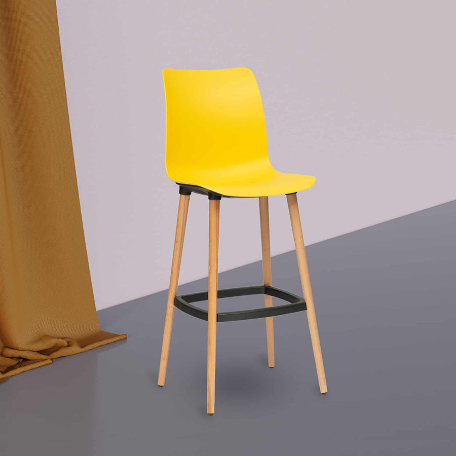 TOOTING PLASTIC SEAT WOODEN FRAME STOOL -Clr:YELLOW