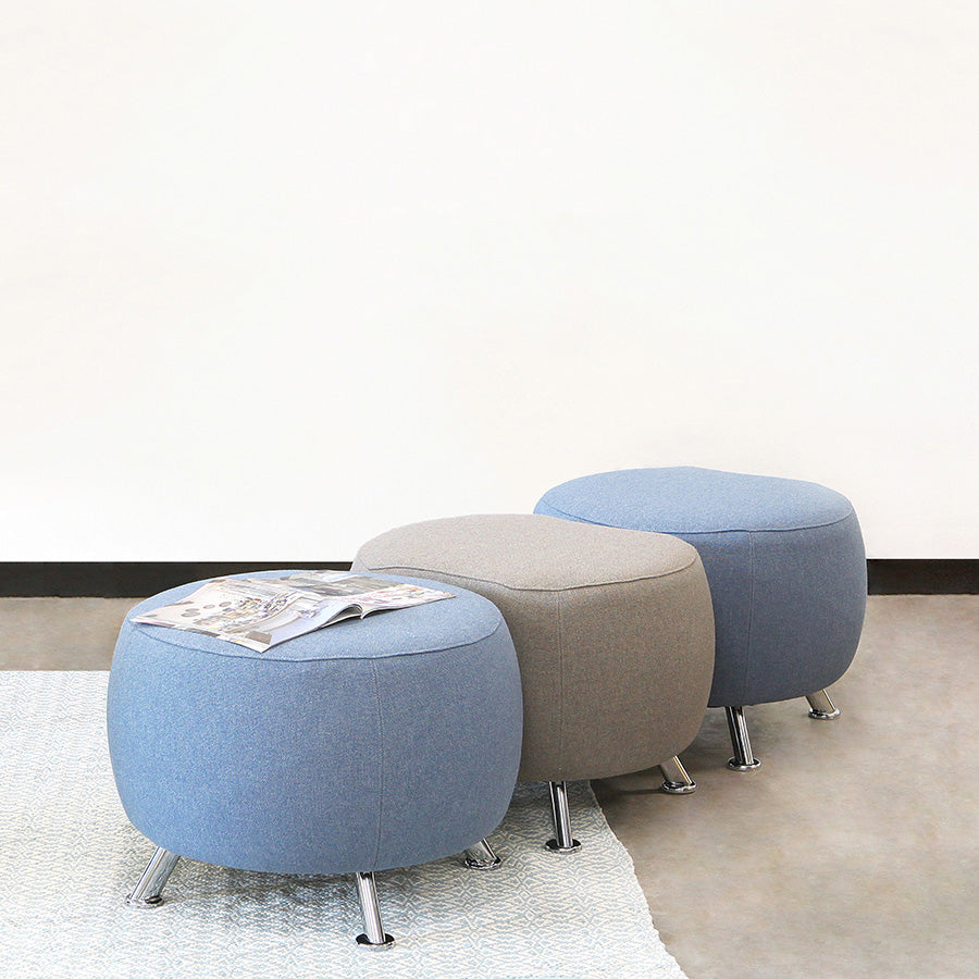 SELBY CURVED AND SCALLOPED ROUND POUFS WITH CHROME PLATED LEGS