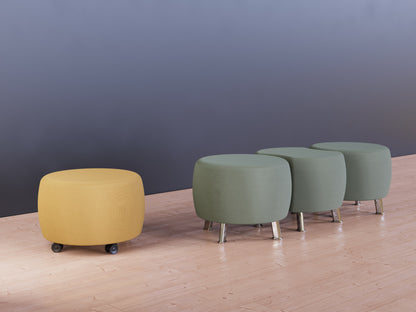 SELBY CURVED AND SCALLOPED ROUND POUFS WITH CHROME PLATED LEGS