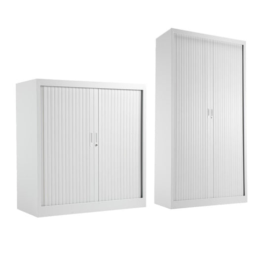 TALOS STEEL OPEN TAMBOUR CUPBOARD H1050mm AND H1950MM WHITE