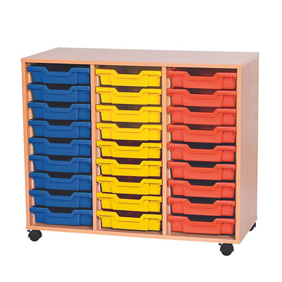 Smart Storage Coloured Edge Open 27 Gratnells Tray Triple Unit mobile