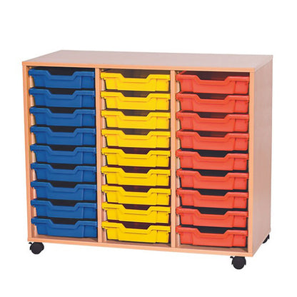 Smart Storage Coloured Edge Open 27 Gratnells Tray Triple Unit mobile