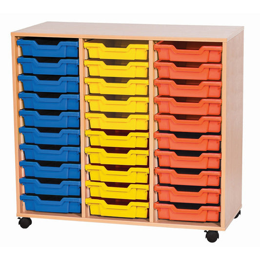 Tray Storage Mobile unit with 30 Gratnells trays and colour edge option