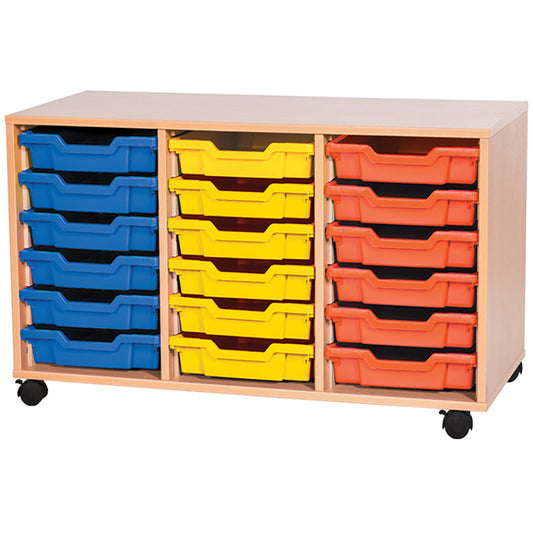 Tray Storage Mobile unit with 18 Gratnells trays and colour edge option