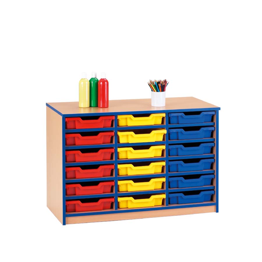 Smart Storage Coloured Edge Fixed Shelf 18 Shallow Tray Unit