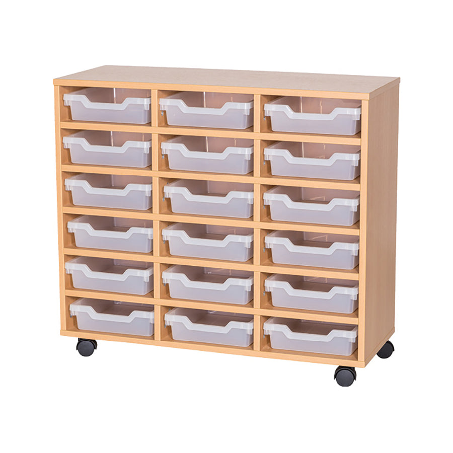 Smart Storage Coloured Edge Fixed Shelf 18 Shallow Tray Unit Mobile