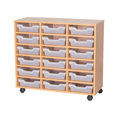 Smart Storage Coloured Edge Fixed Shelf 18 Shallow Tray Unit Mobile