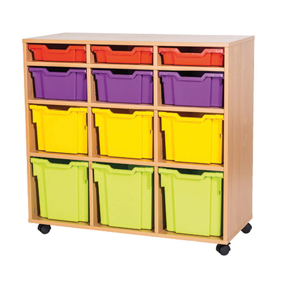 Smart Storage Coloured Edge Fixed Shelf 12 Combination Gratnell Tray Unit mobile