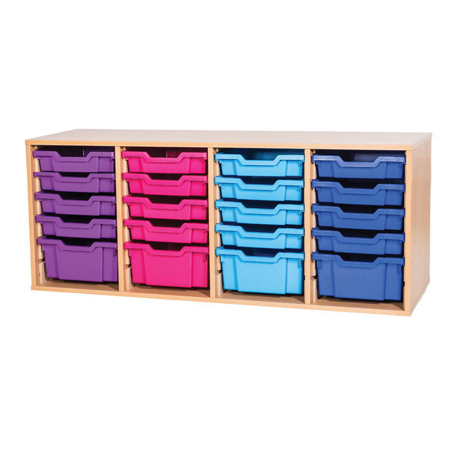 Tray Storage static unit with 24 Gratnells trays and colour edge option