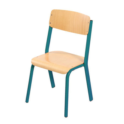 Alpha® 4 Leg RAL5021 classroom chair Stainless steel frame with beech wood seat and backrest