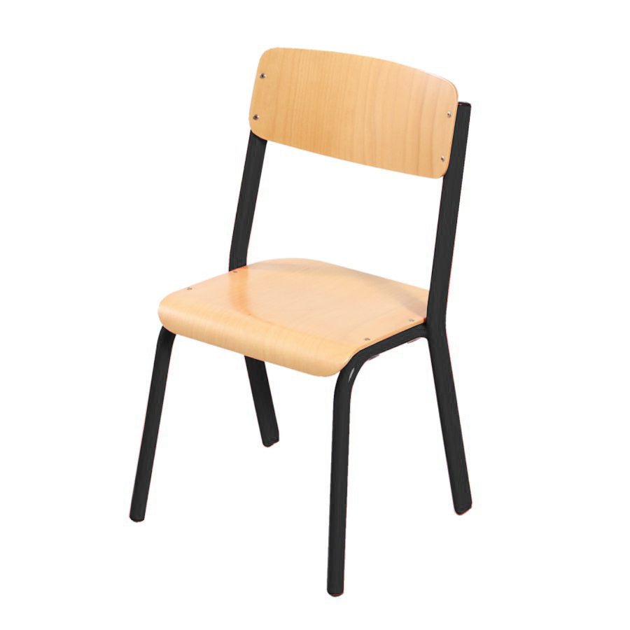 Alpha® 4 Leg RAL9005 classroom chair Stainless steel frame with beech wood seat and backrest