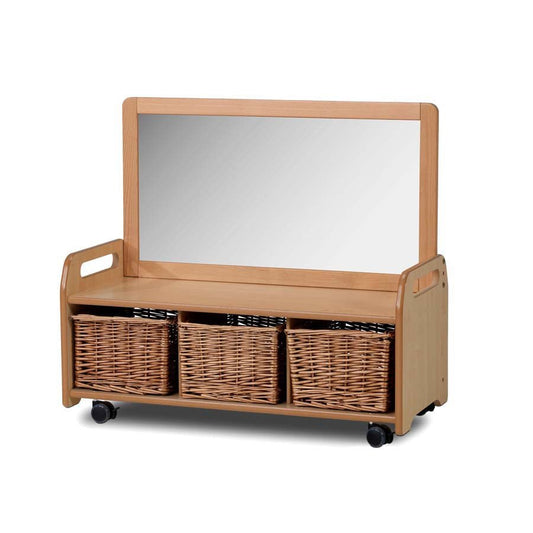Mobile Low Mirror Storage Unit With 3 Baskets
