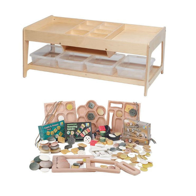 Investigative Play Table and 4 Clear Tubs plus PT1146 Loose Parts Kit