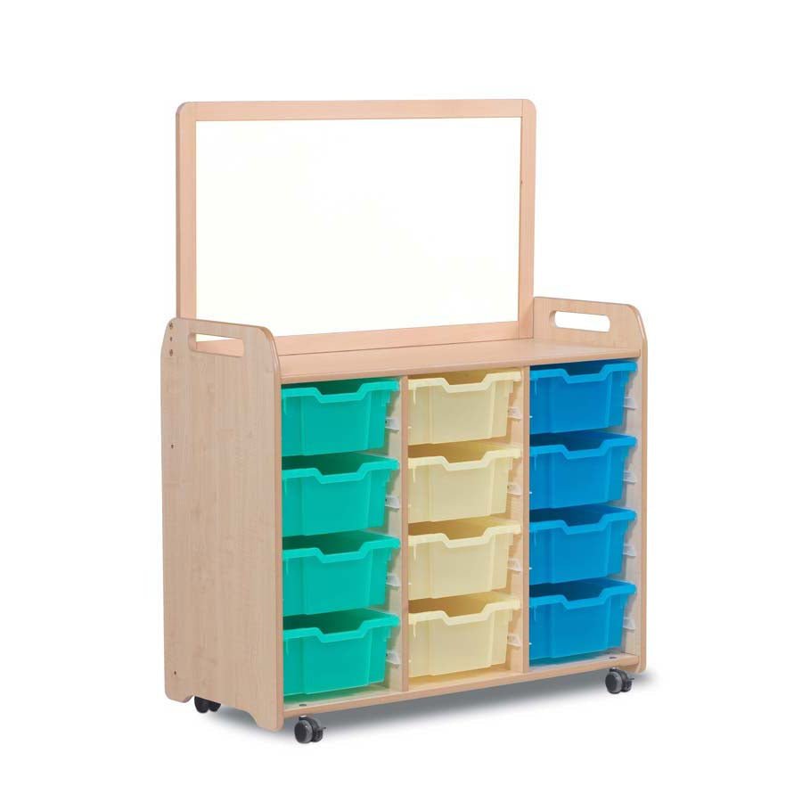 Millhouse Tray Storage Unit With Magnetic Whiteboard Divider 12 Deep Trays