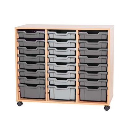 Smart Storage Coloured Edge Open 27 Gratnells Tray Triple Unit mobile