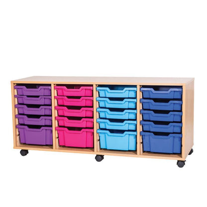 Tray Storage Mobile unit with 24 Gratnells trays and colour edge option